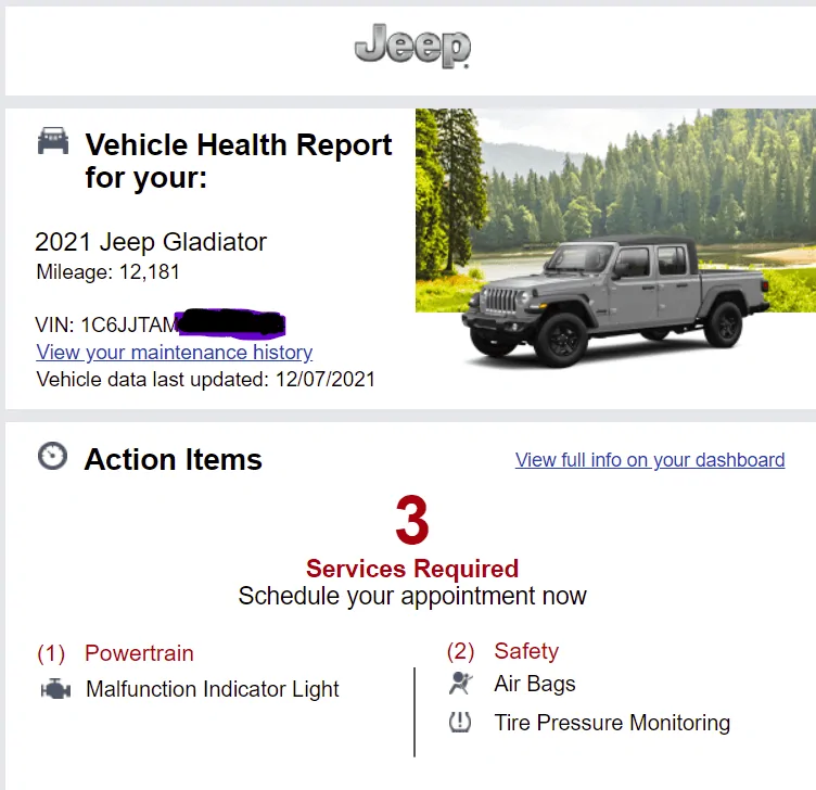 Jeep Gladiator Vehicle health report errors 1638933549593