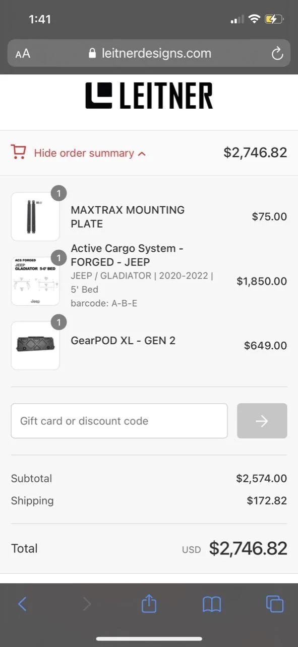 Jeep Gladiator LEITNER ACS FORGED Rack System, GearPod XL. MaxTrax Mounts AFB1D467-8D40-4E17-937A-5DF953A9CF50