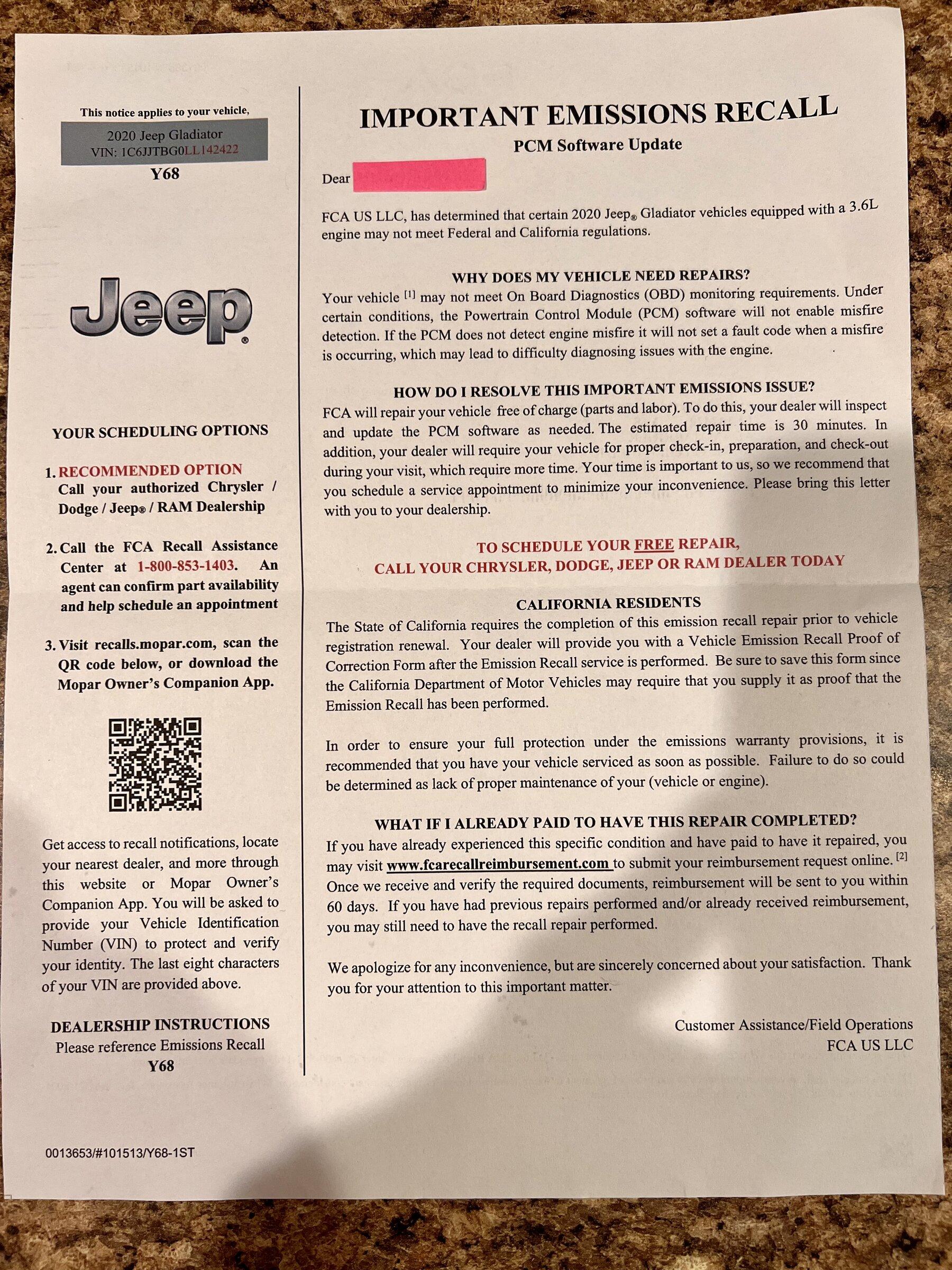 Jeep Gladiator Y68 Emissions Recall ( PCM Software Update)- seem fishy to anyone else? A98A4587-1E34-4033-BF78-7348529E5247