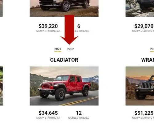 Jeep Gladiator 2022 configurator is up select
