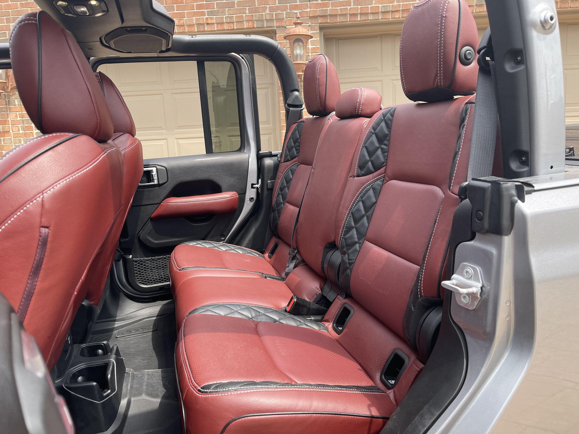 Jeep Gladiator Custom Red Interior w/ Medium Red Katzkin Seat Covers & Custom Pieces DD887879-52A1-4FDE-B156-1B27E8F810E0