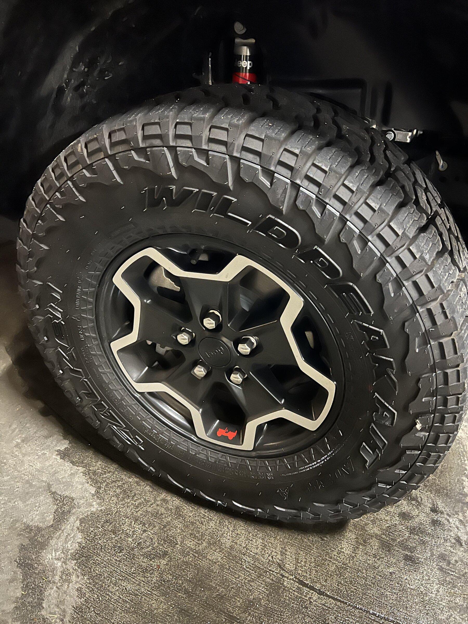 Jeep Gladiator Rubicon Upgrade Wheels + Tires + TPMS + Spare / Polished Black w/ Falken ATs 1k miles! FD46AEF3-6397-4467-BB85-A508FF941A18