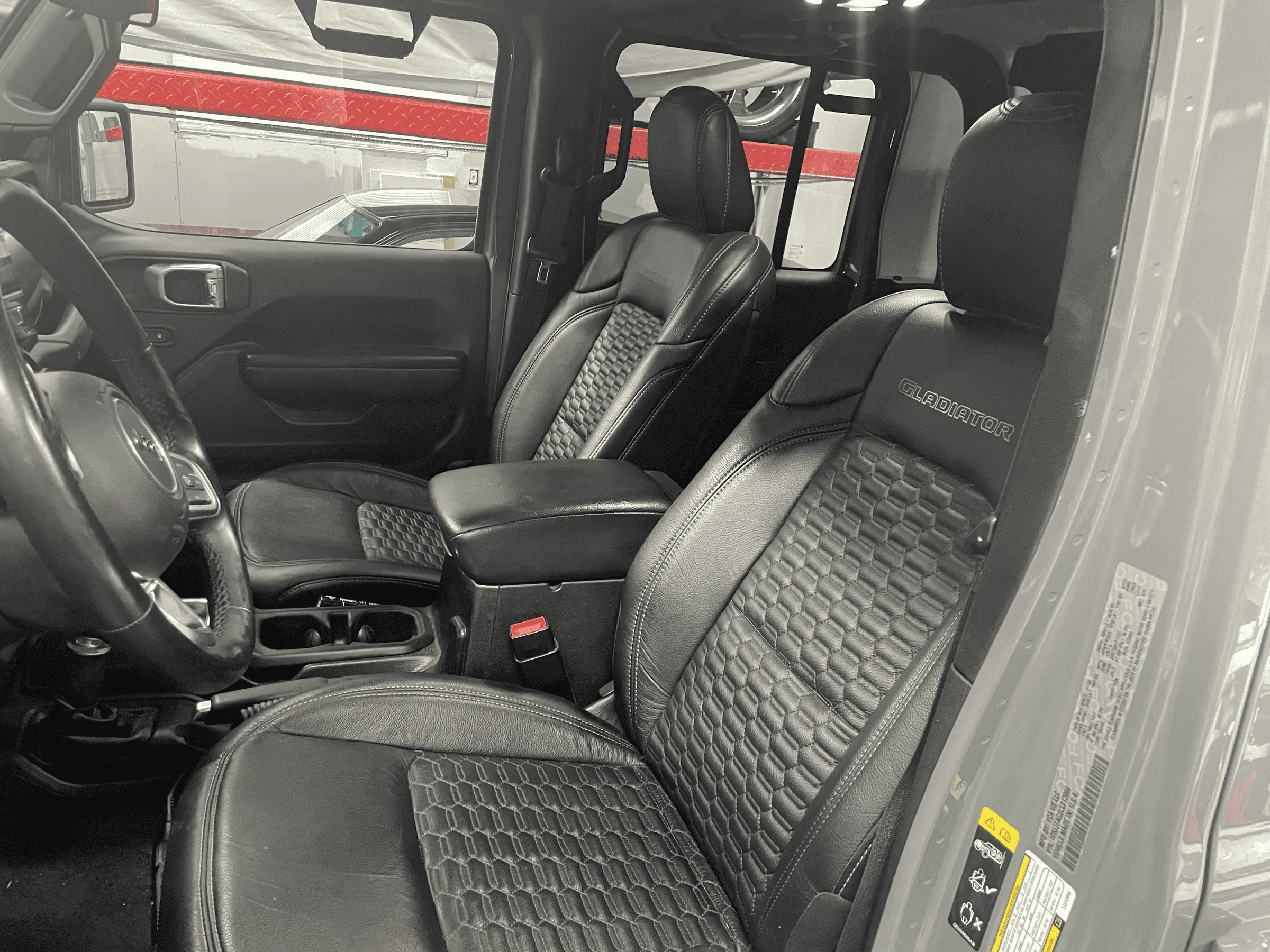 Jeep Gladiator Custom Red Interior w/ Medium Red Katzkin Seat Covers & Custom Pieces tempImageBcsLlz