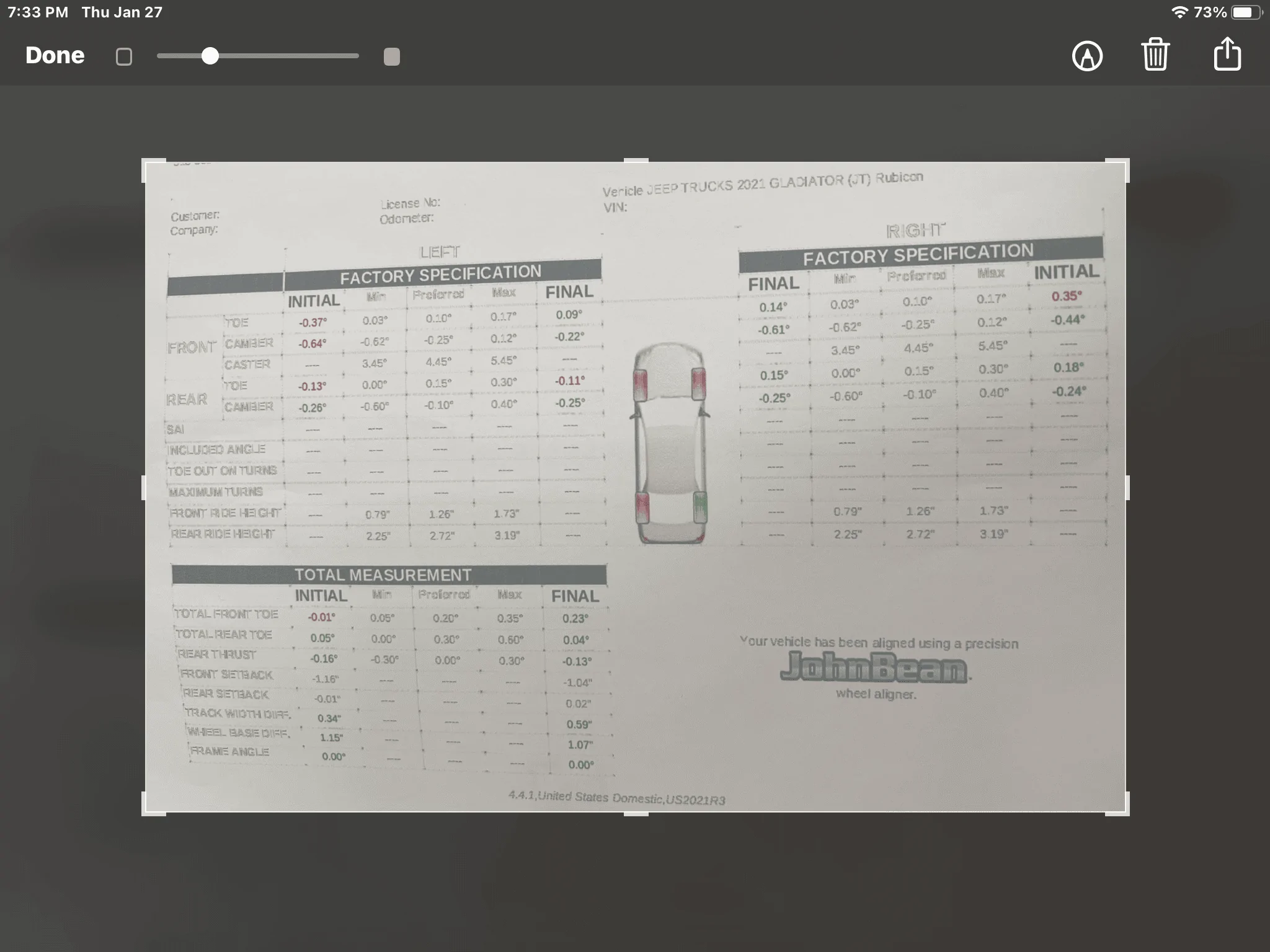 Jeep Gladiator I just installed a lift and this is the Alignment report that was given to me.  Is this correct? 2395BB9D-2AD8-4519-ADC9-7118C94E59FD