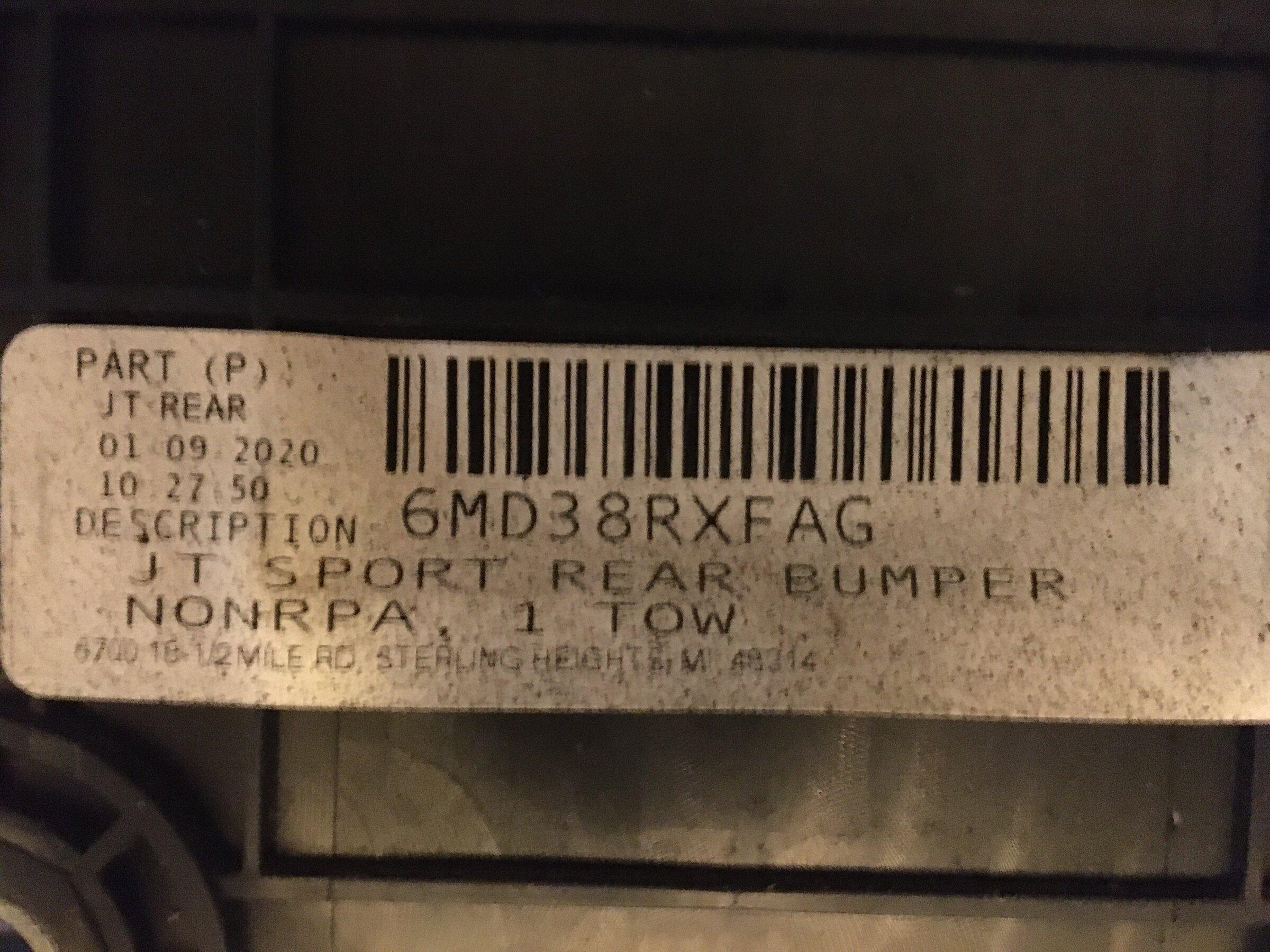 Jeep Gladiator PRICE REDUCED  TAKE OFF - REAR BUMPER 2020 SPORT S IMG_0232.JPG