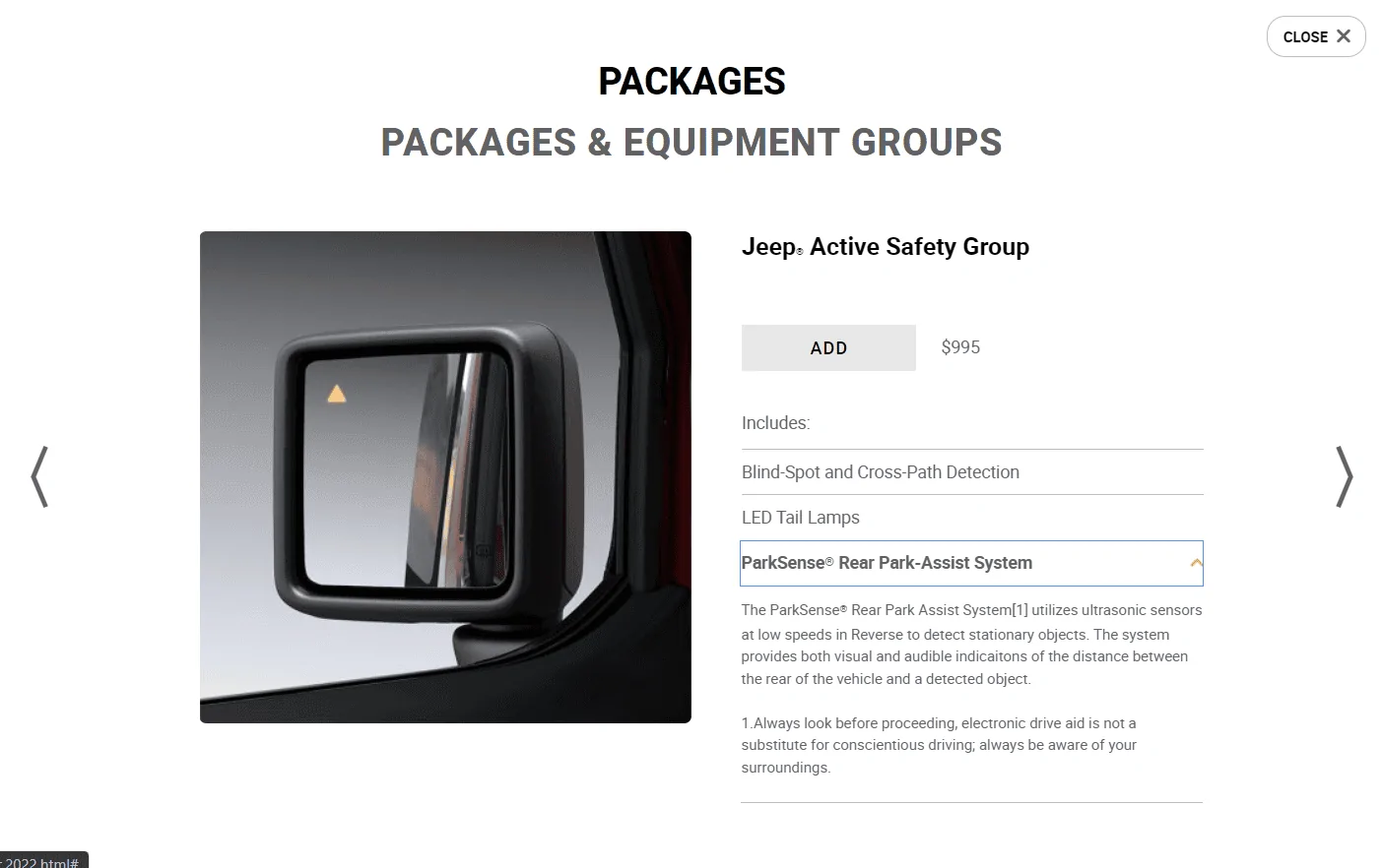 Jeep Gladiator Advanced safety group versus safety group 1644680664381
