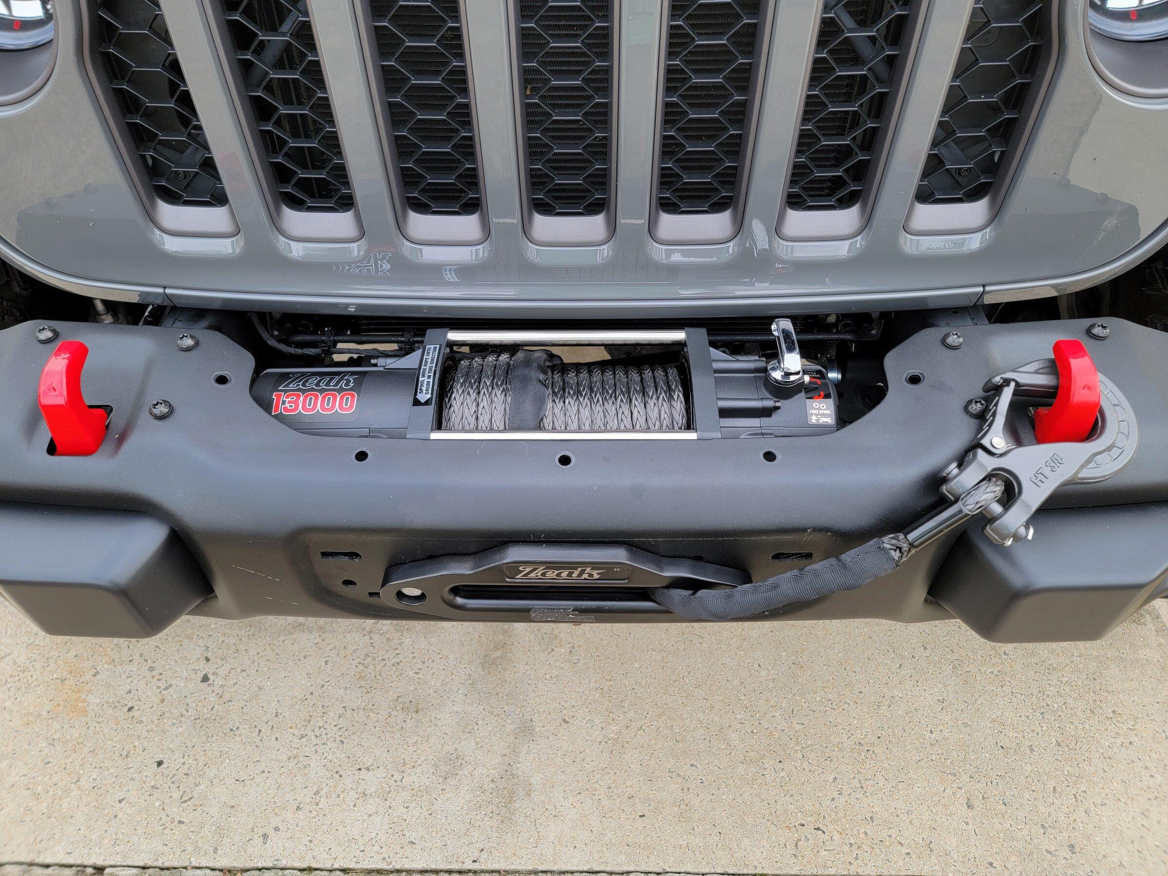 Jeep Gladiator Zeak Winch Install / Rugged Ridge Winch plate installed 20220212_153616
