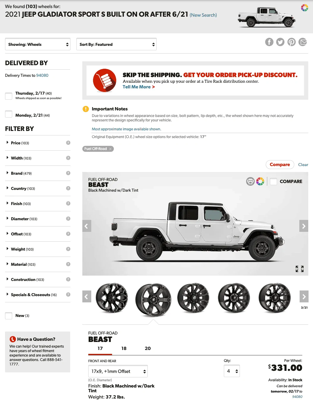 Jeep Gladiator Where’s everyone’s favorite spot to buy wheels and tires Screen Shot 2022-02-16 at 8.00.47 AM