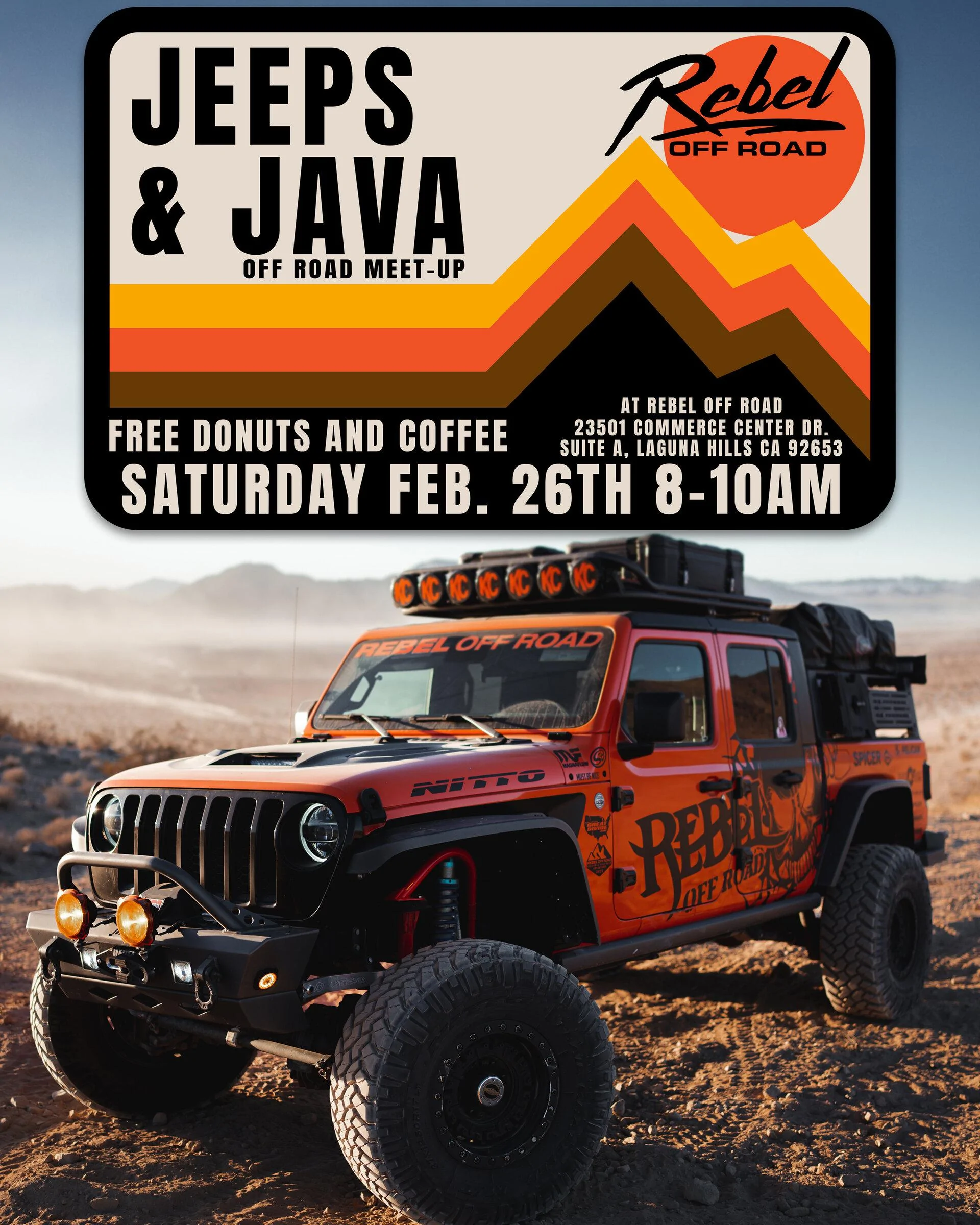 Jeep Gladiator Jeeps and Java at Rebel Off Road 2/26/22 EVENT-FLIER