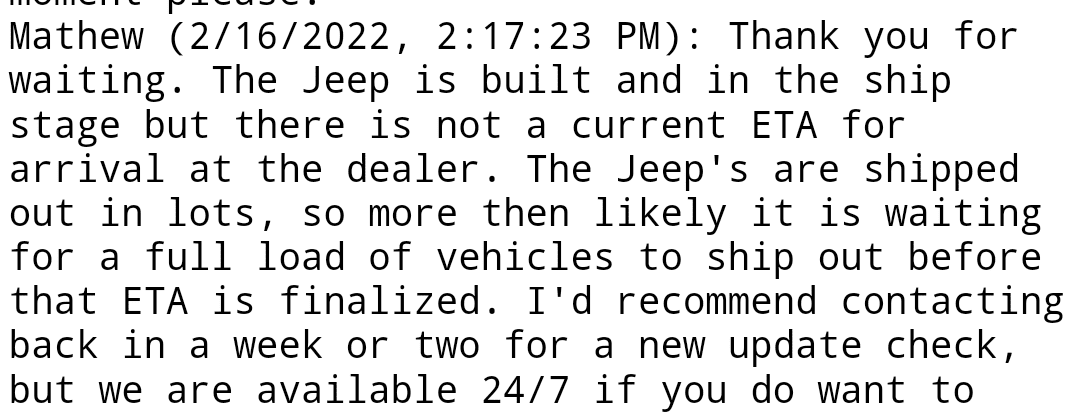 Jeep Gladiator Gladiator Window Sticker and Build Sheet Order Tracking Screenshot_20220216-142715