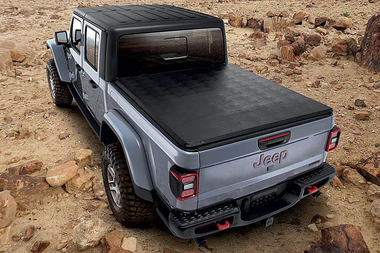 Jeep Gladiator All questions answered on OEM Soft Tonneau Cover? mopar-82215615-soft-tri-fold-tonneau-bed-cover-jeep-gladiator-jt-closed