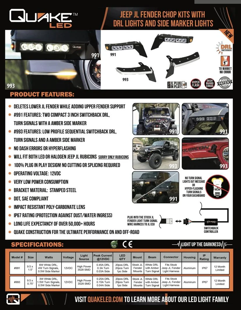Jeep Gladiator QUAKE LED CHOP KIT SLIM DRL WITH SEQUENTIAL SWITCHBACK TURN SIGNAL AND SIDE MARKER LIGHT 78AB545D-A431-433E-898E-05F59A8F55EC