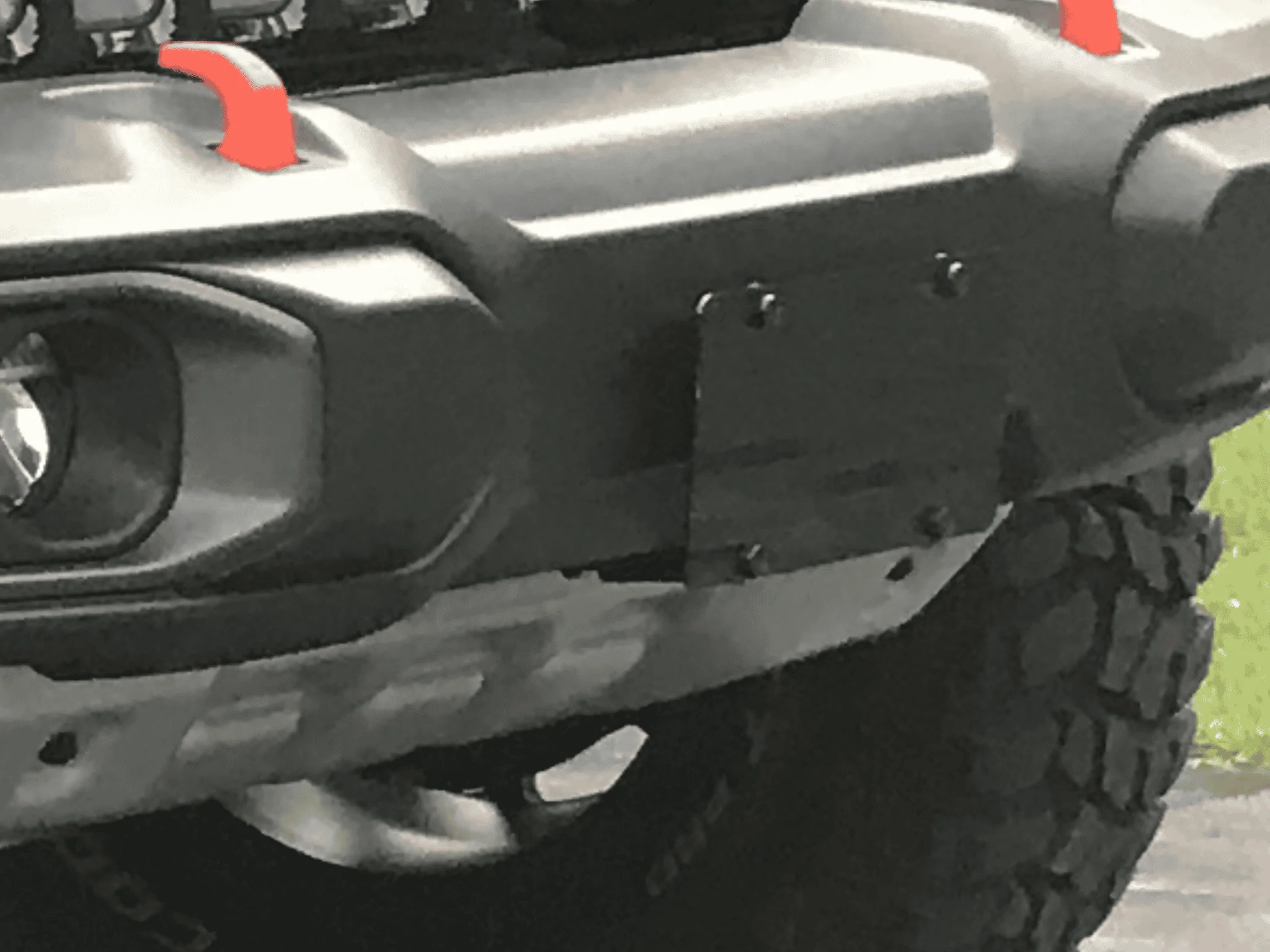 Jeep Gladiator Mojave Plastic Bumper and Sto n sho quick release tag bracket. C1366014-E131-42E6-B139-1AC9FF2D84B5