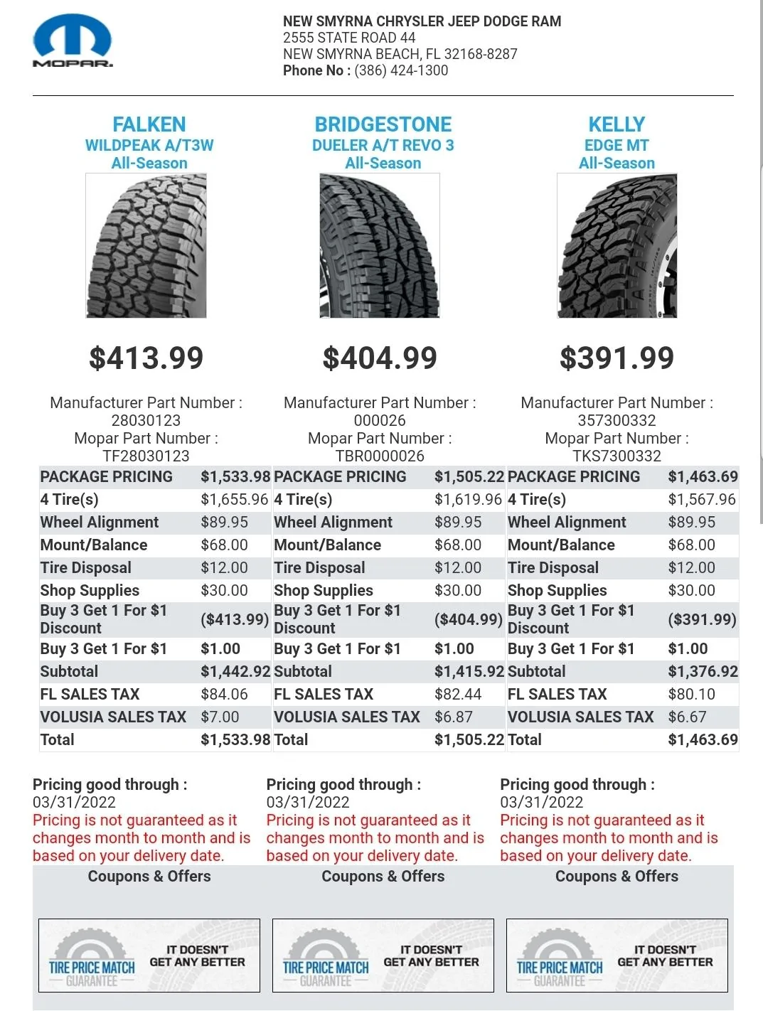 Jeep Gladiator Mopar Buy 3 Tires Get get 4th for $1.00 Screenshot_20220301-155309_Gmail