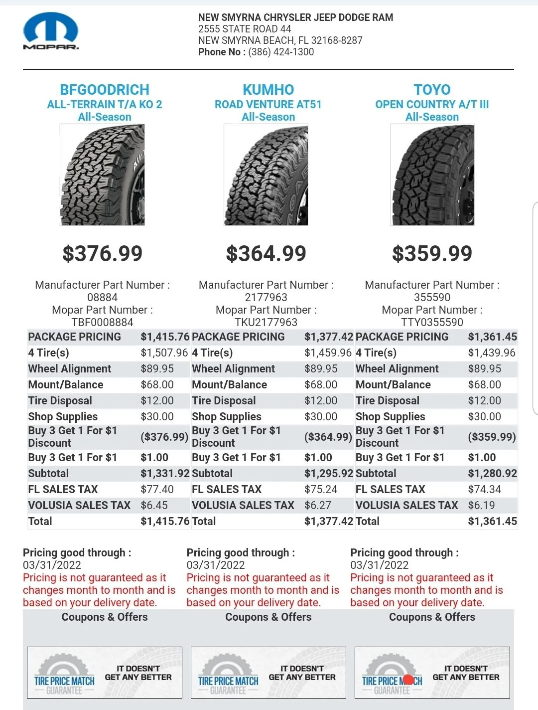 Jeep Gladiator Mopar Buy 3 Tires Get get 4th for $1.00 Screenshot_20220301-155238_Gmail