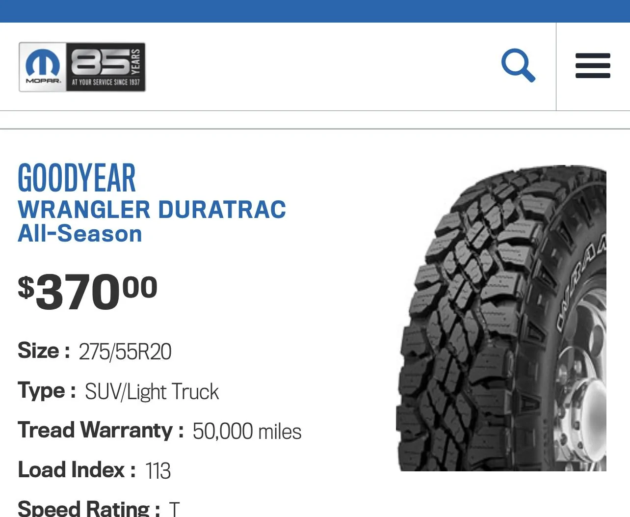 Jeep Gladiator Mopar Buy 3 Tires Get get 4th for $1.00 214C7030-49EC-4E27-A504-F8D2E5281D47