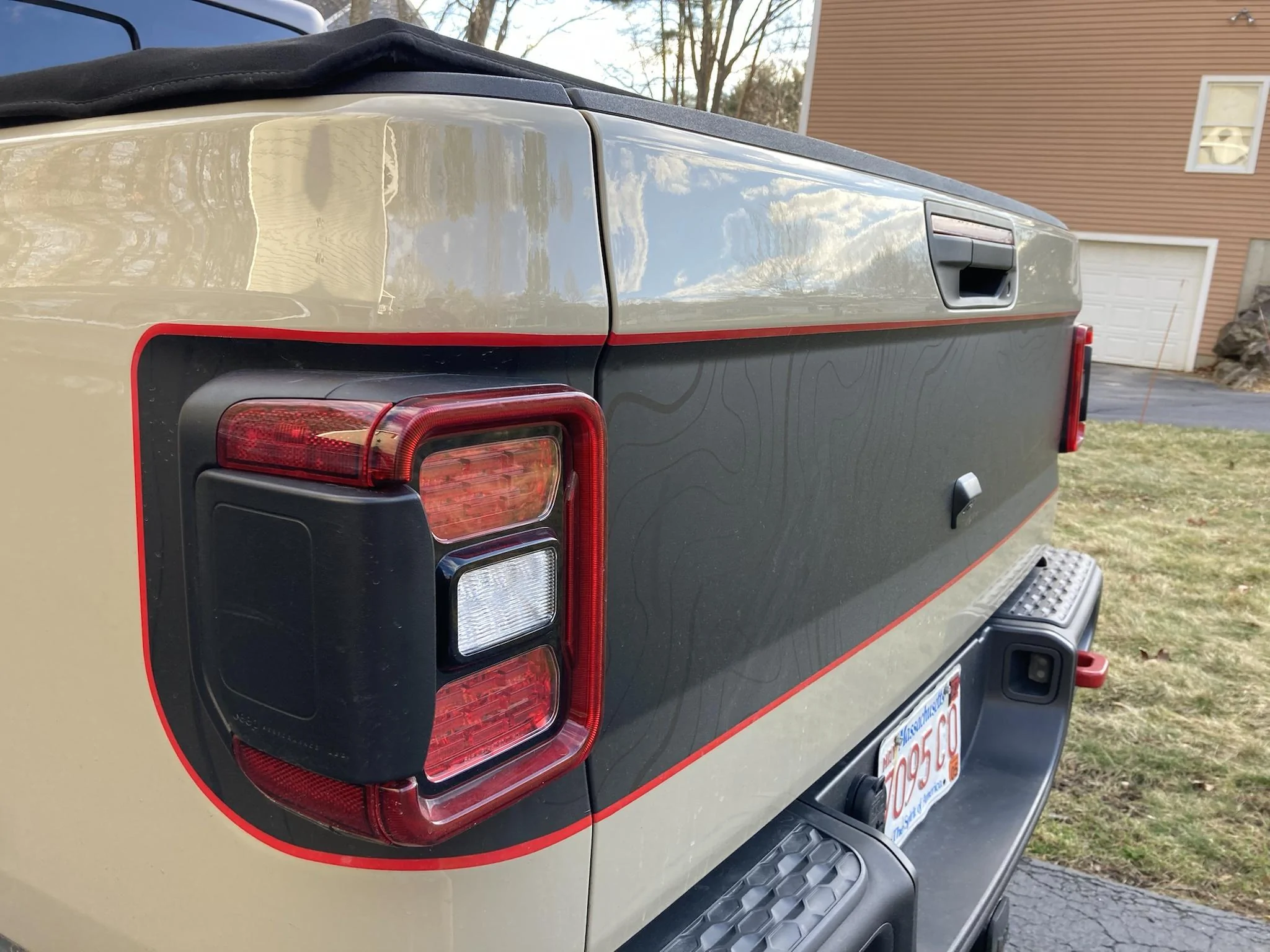 Jeep Gladiator Gobi JTR w/ Pixel Decals Matte Topo w/ Rubi Red Outline - Hood, Vents, Tailgate Wrap and soon... custom Heritage Jeep Logos I need to Get Cut oIHlQ4v