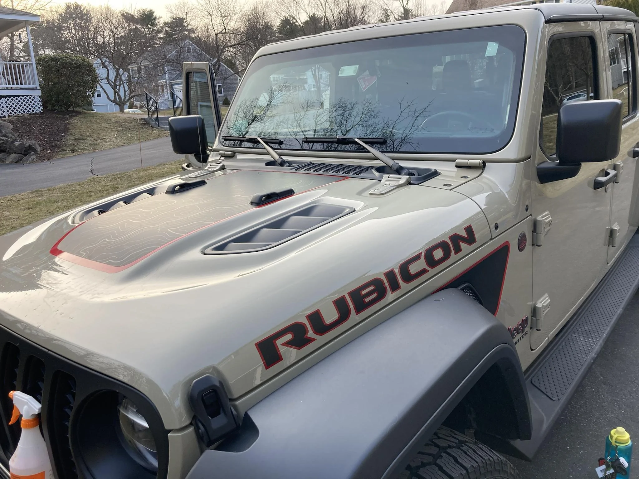 Jeep Gladiator Gobi JTR w/ Pixel Decals Matte Topo w/ Rubi Red Outline - Hood, Vents, Tailgate Wrap and soon... custom Heritage Jeep Logos I need to Get Cut sL0ARoz