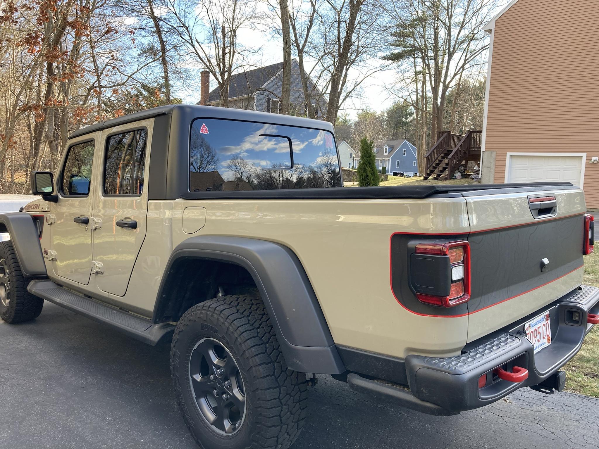 Jeep Gladiator Gobi JTR w/ Pixel Decals Matte Topo w/ Rubi Red Outline - Hood, Vents, Tailgate Wrap and soon... custom Heritage Jeep Logos I need to Get Cut KLYLhpc