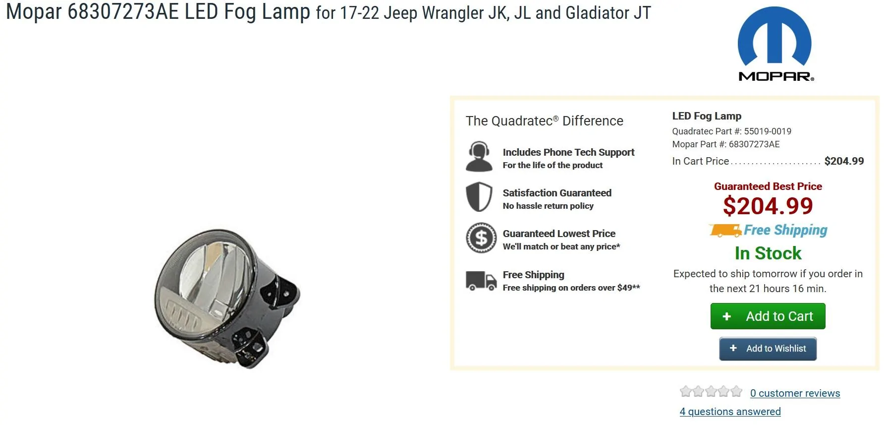 Jeep Gladiator Mopar OEM LED Fog Lights $150 Lights