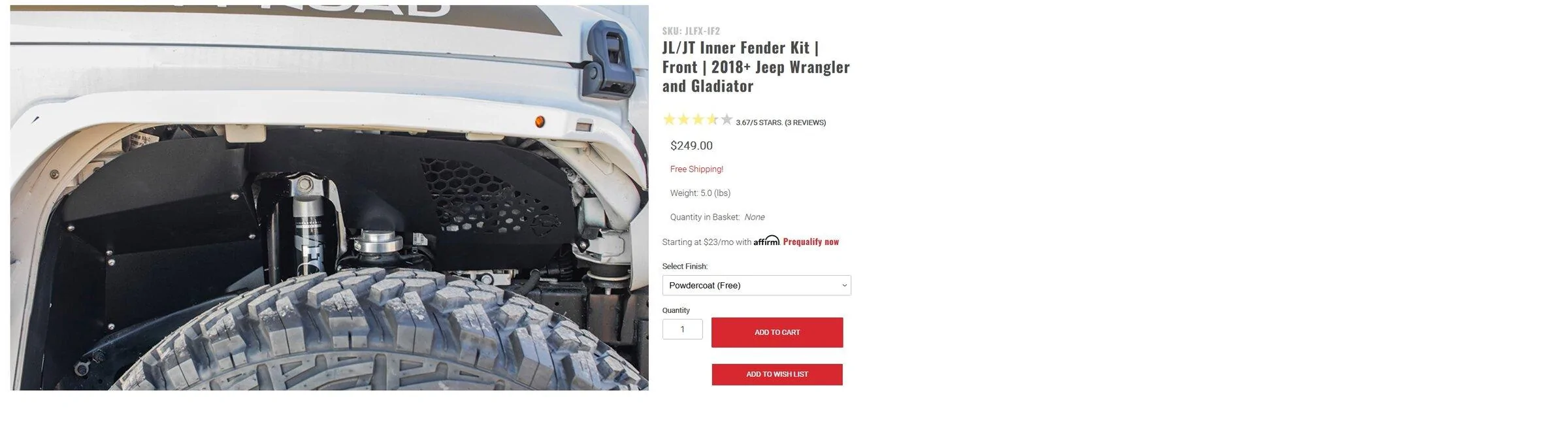 Jeep Gladiator JCR Inner Fender JL or JT $170 InnerFenders-JCR