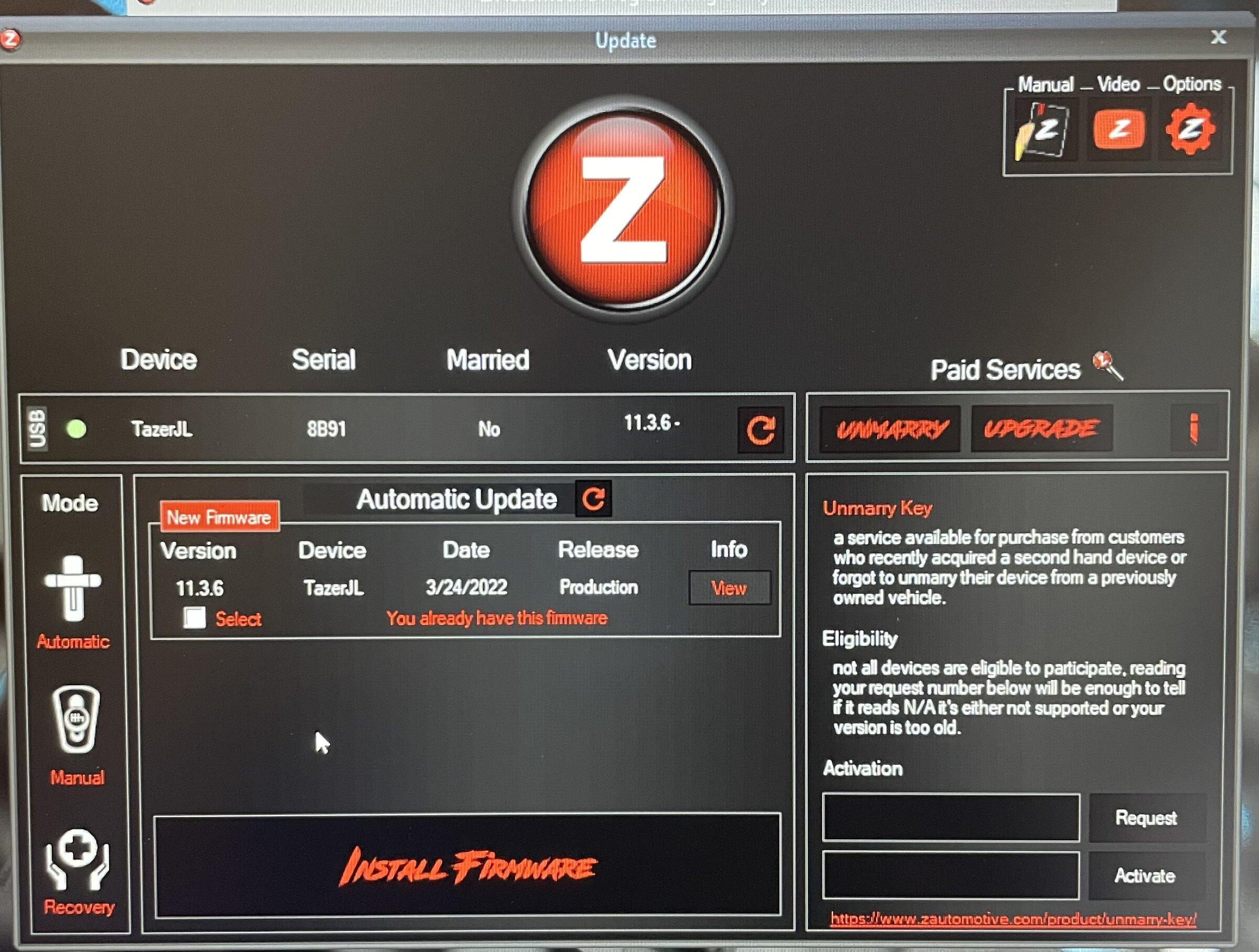 Jeep Gladiator Tazer JL mini w/ SGW extension cable IMG_0580