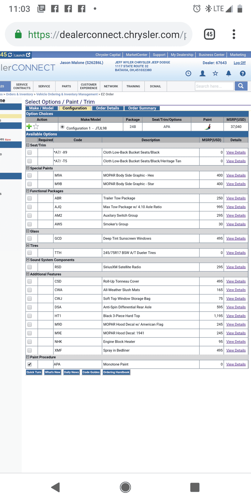 Jeep Gladiator Base Sport now available to order! Screenshot_20190719-110308