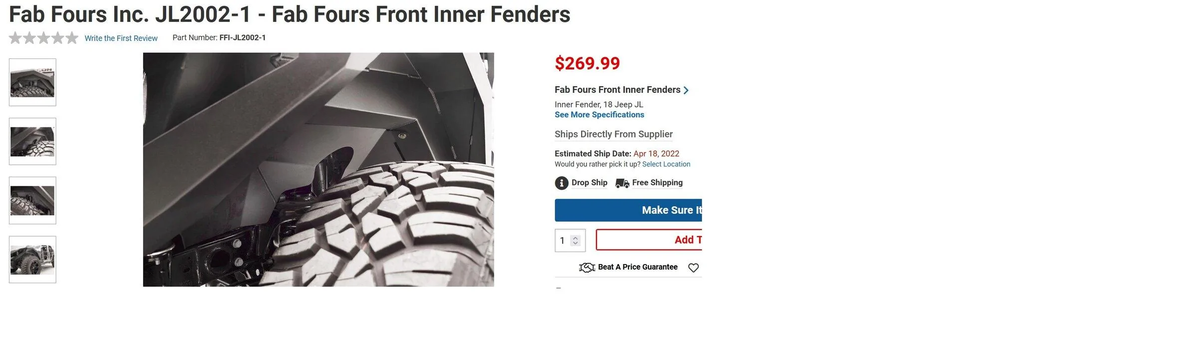 Jeep Gladiator Fab Four Inner Front Fenders $150 pric