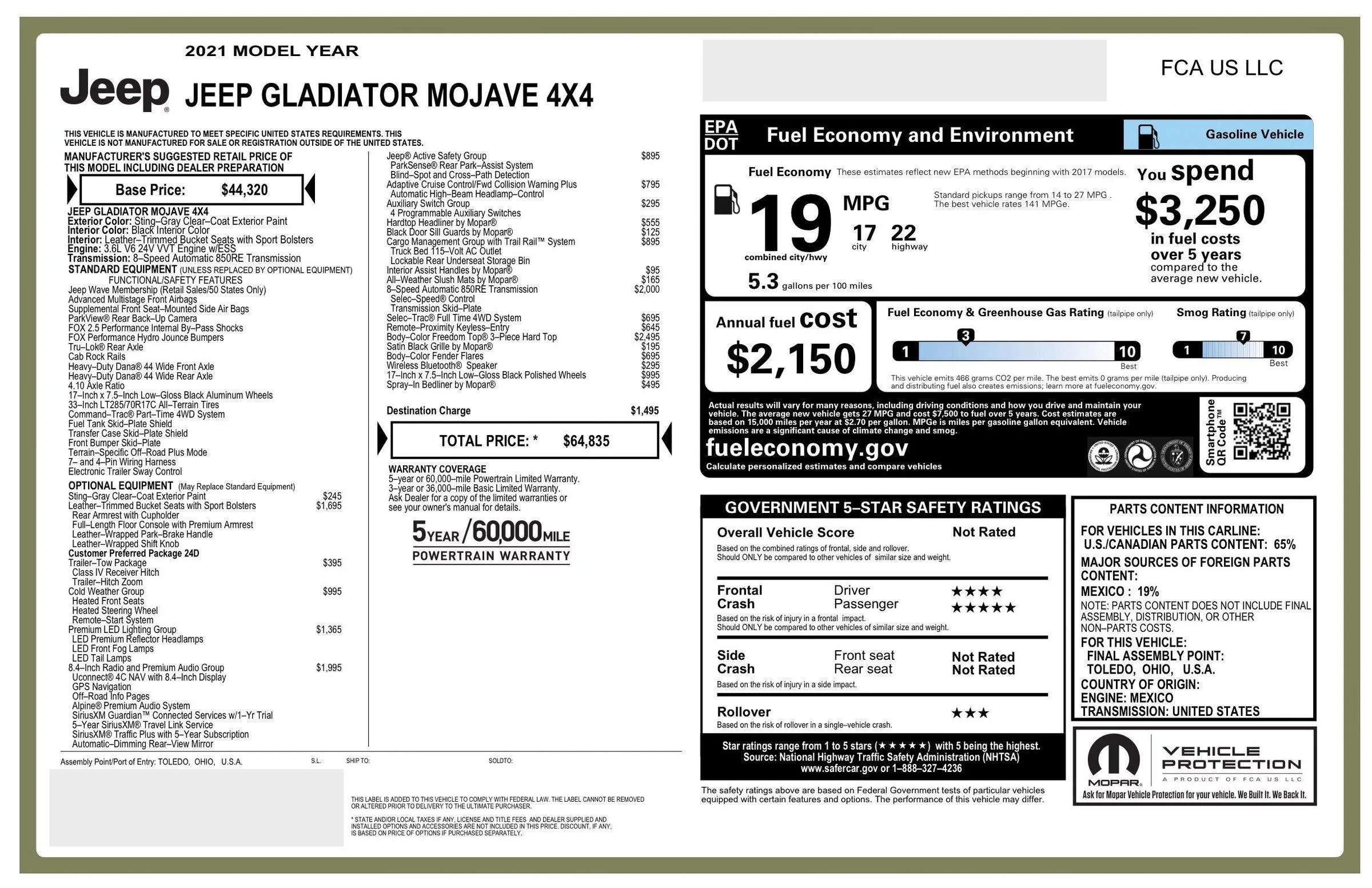 Jeep Gladiator Thinking of purchasing a Diesel Gladiator Rubicon Fully Loaded windowSticker