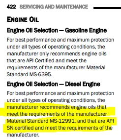 Jeep Gladiator 2022 Owners Manual Update to Oil Requirements 1650323344388