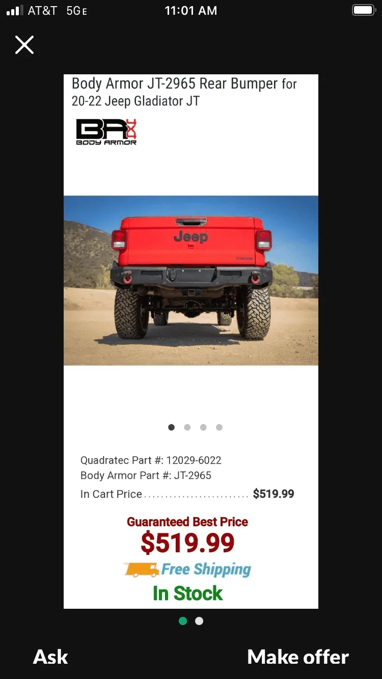Jeep Gladiator Body Armor rear bumper B8BD8536-C526-4EF1-8892-106417D9C009