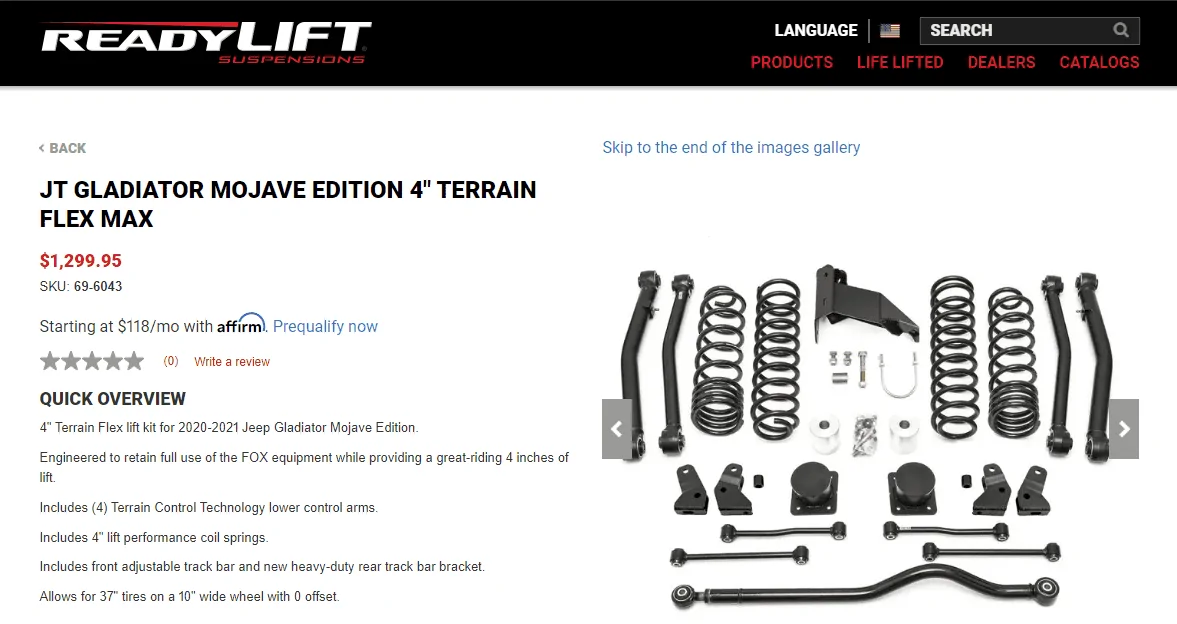 Jeep Gladiator Readylift MOJAVE EDITION 4" TERRAIN FLEX MAX 1650666132159