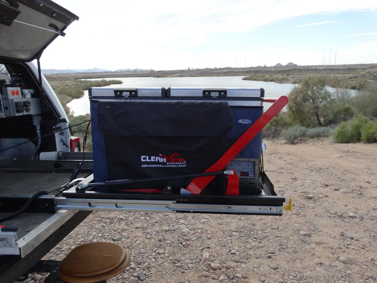 Jeep Gladiator A.R.E. CX EVOLVE CAP installed The ClearView  Easy Slide extended past tailgate and ready to lower