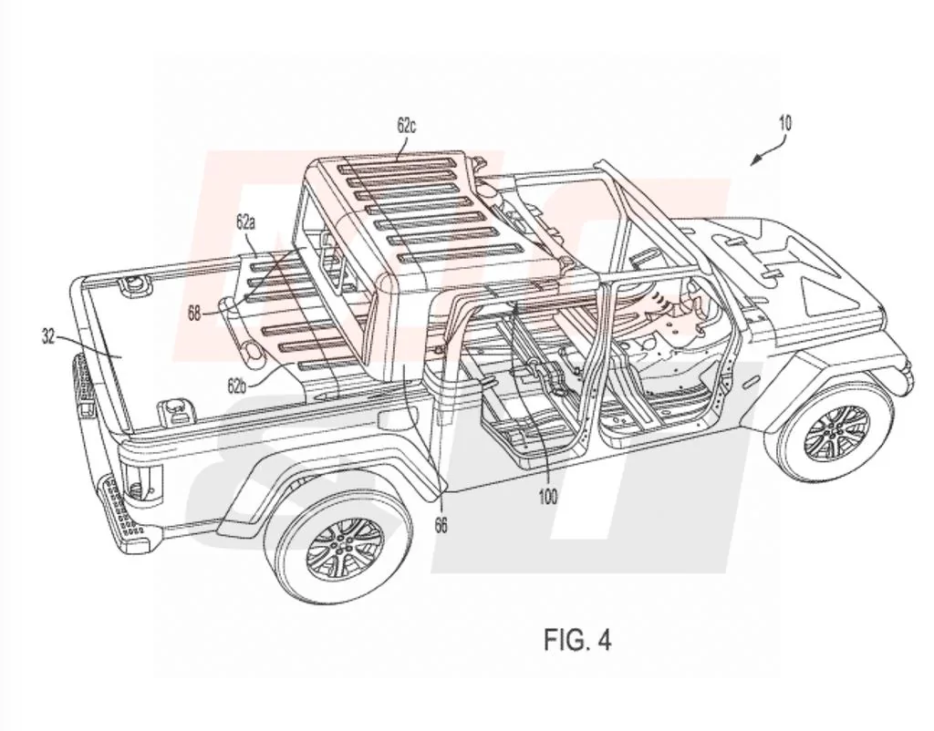 Jeep Gladiator Jeep patents Gladiator tonneau cover that can fit / carry all the hardtop panels Jeep-Gladiator-Roof-Panel-Truck-Bed-Patent-3
