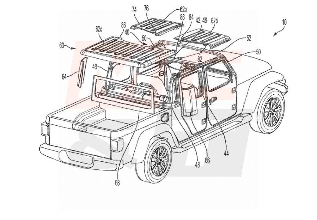 Jeep Gladiator Jeep patents Gladiator tonneau cover that can fit / carry all the hardtop panels Jeep-Gladiator-Roof-Panel-Truck-Bed-Patent-4