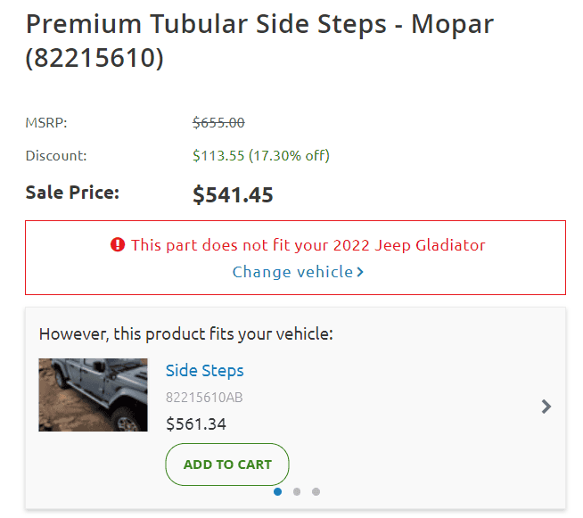 Jeep Gladiator Mopar side steps - different part numbers 1651246333671