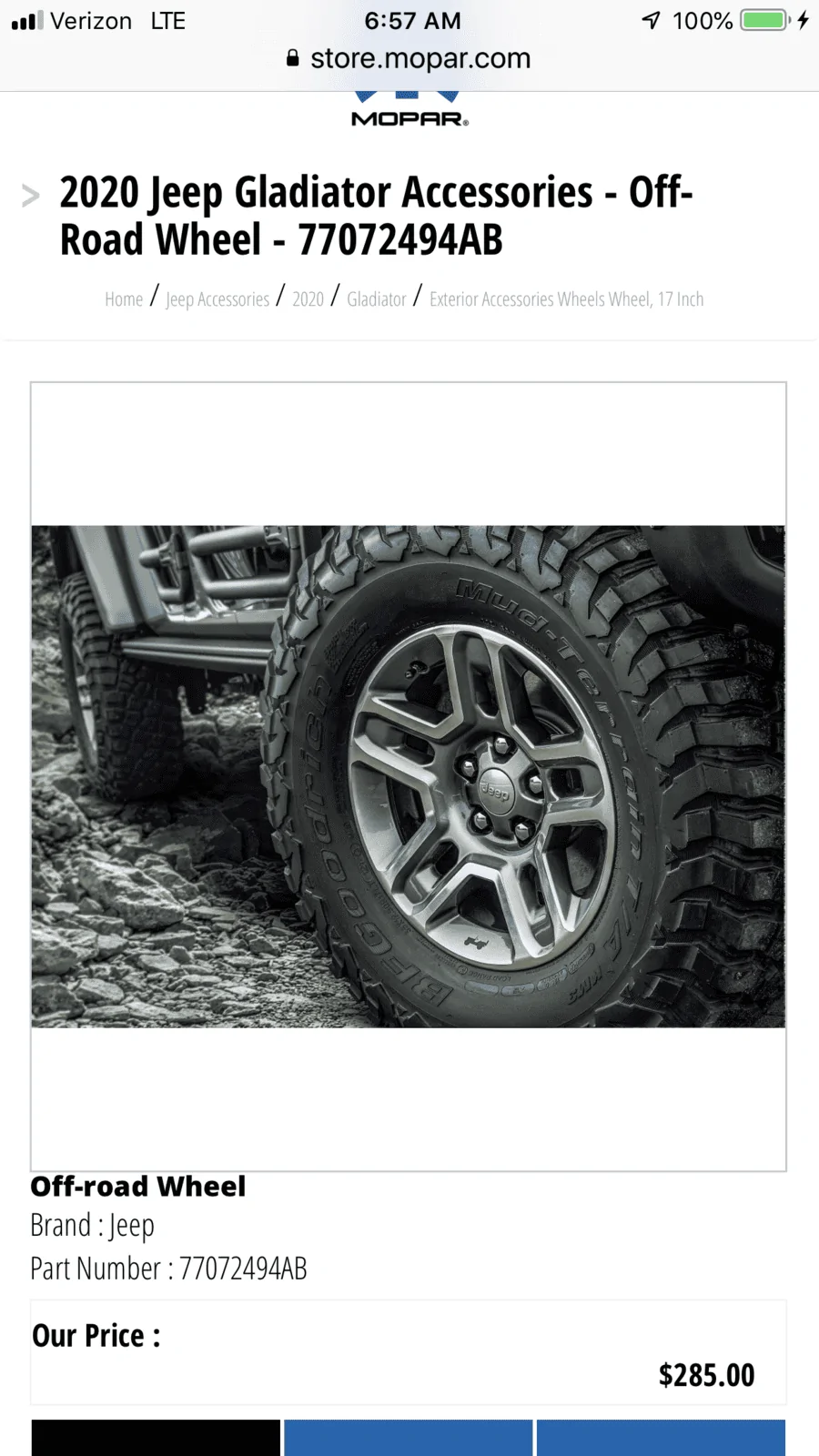 Jeep Gladiator MOPAR Off Road Wheels 45C84770-F41D-4B40-82AD-790E71650AAF