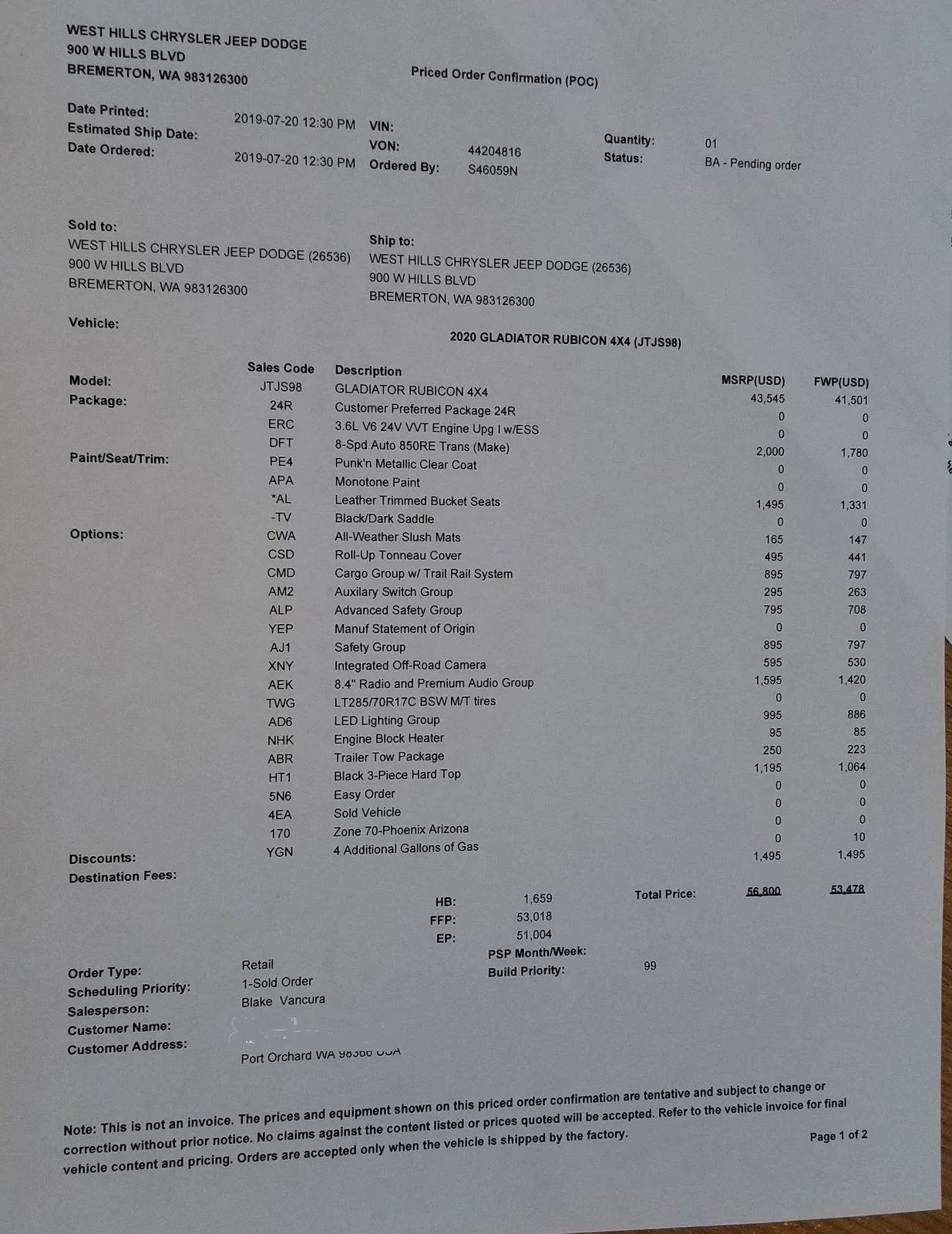 Jeep Gladiator PUNK'N Gladiator JT Club Gladiator Order Form (1)
