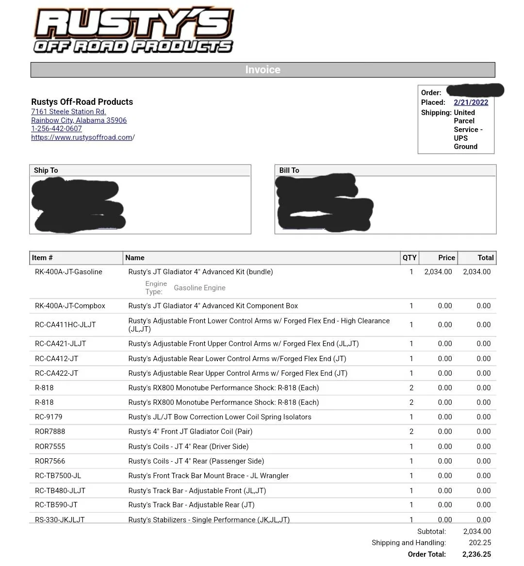 Jeep Gladiator Rustys 4 inch advanced kit JT $2230 Screenshot_20220509-203559_Email