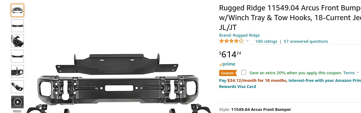 Jeep Gladiator Rugged Ridge Arcus - Amazon 20% off Coupon Screenshot at 2022-05-11 12-53-35