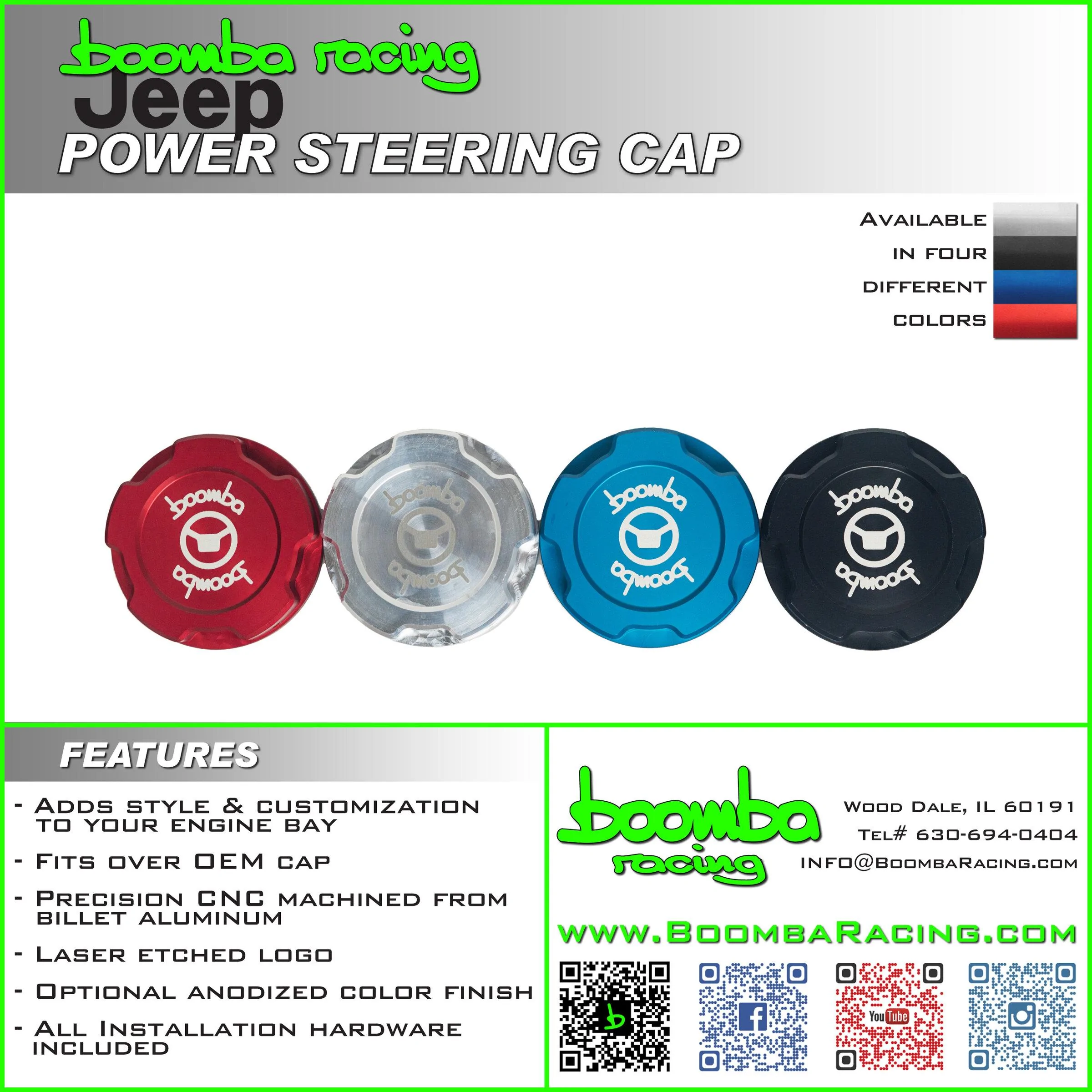 Jeep Gladiator Boomba Racing Aluminum Power Steering Cover Cap Jeep_Steering_Cap_Flyer