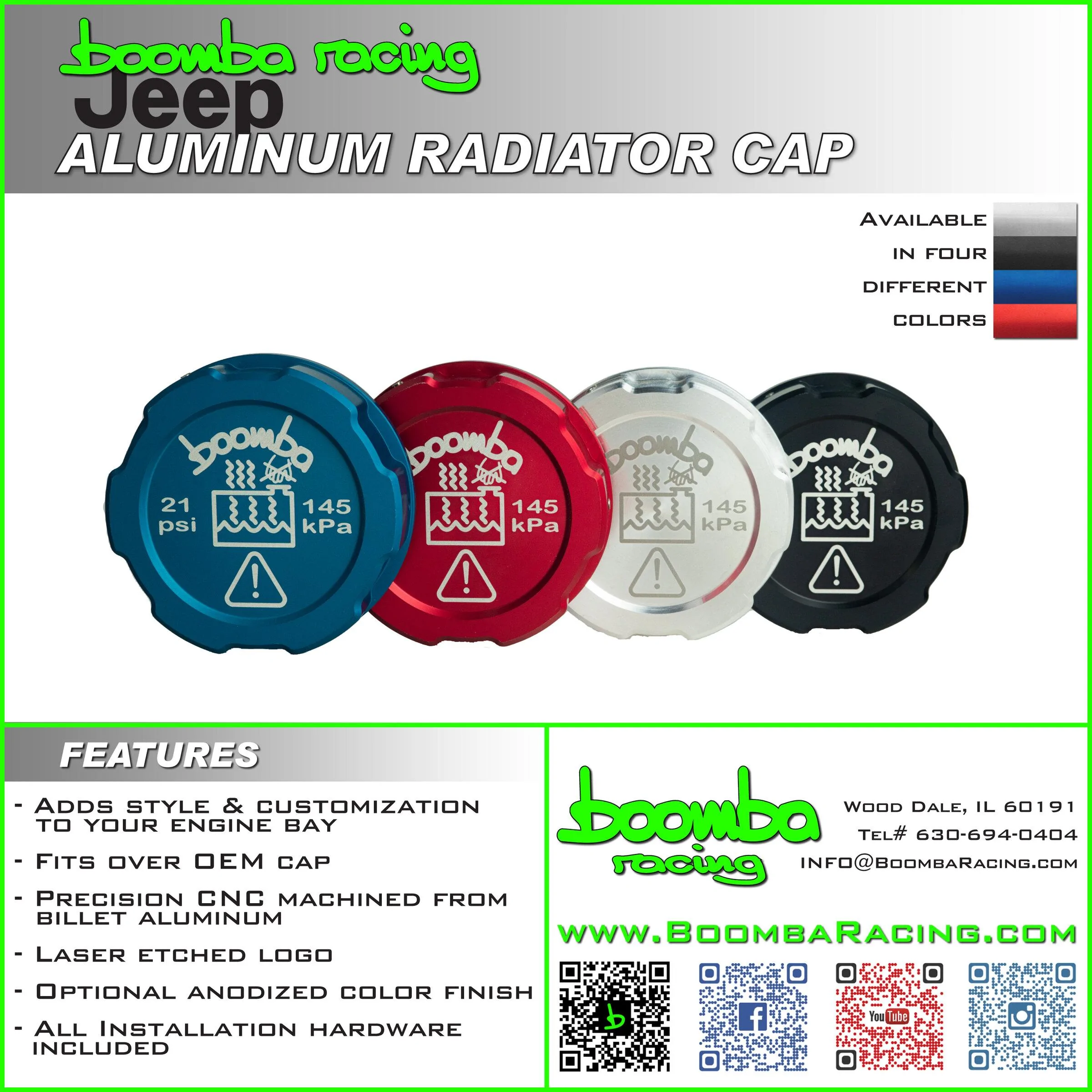 Jeep Gladiator Boomba Racing Aluminum Radiator Cover Cap! Jeep_Rad_Cap_Flyer