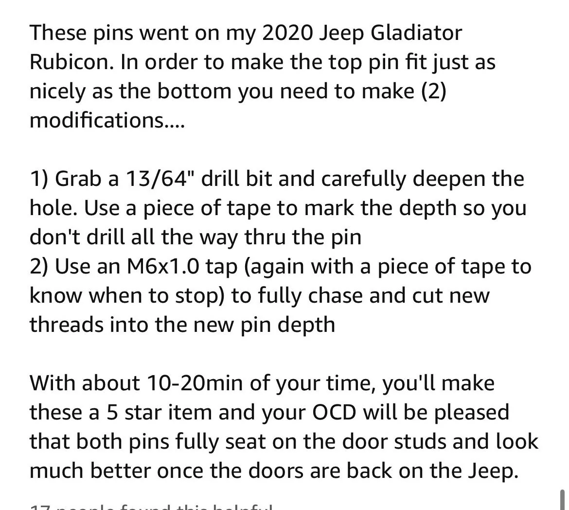 Jeep Gladiator Hinge pin guide help ADB5C640-FC1F-4690-A4FF-1A4374D55B10