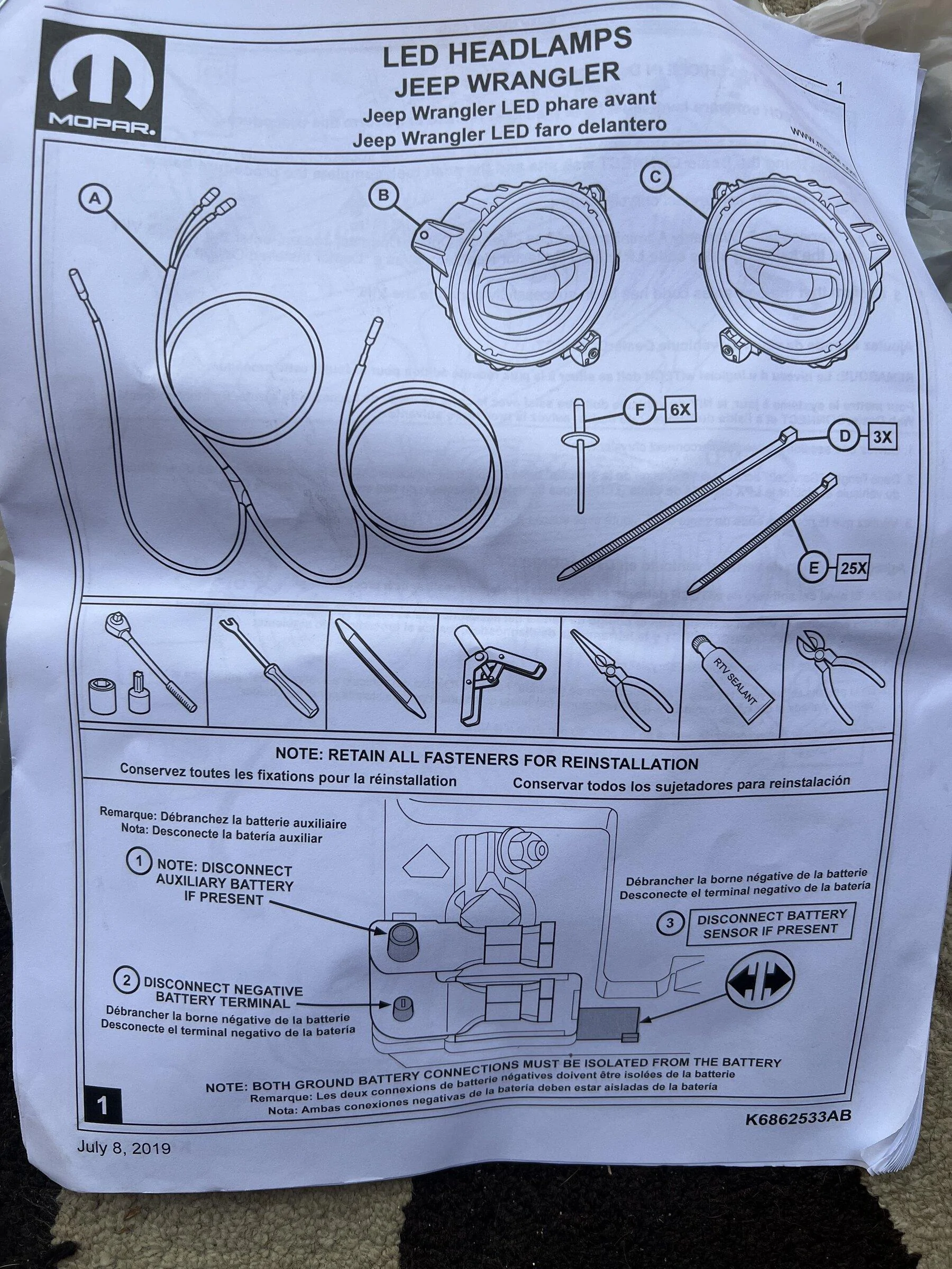 Jeep Gladiator OEM LED headlight halo wire kit IMG_3669