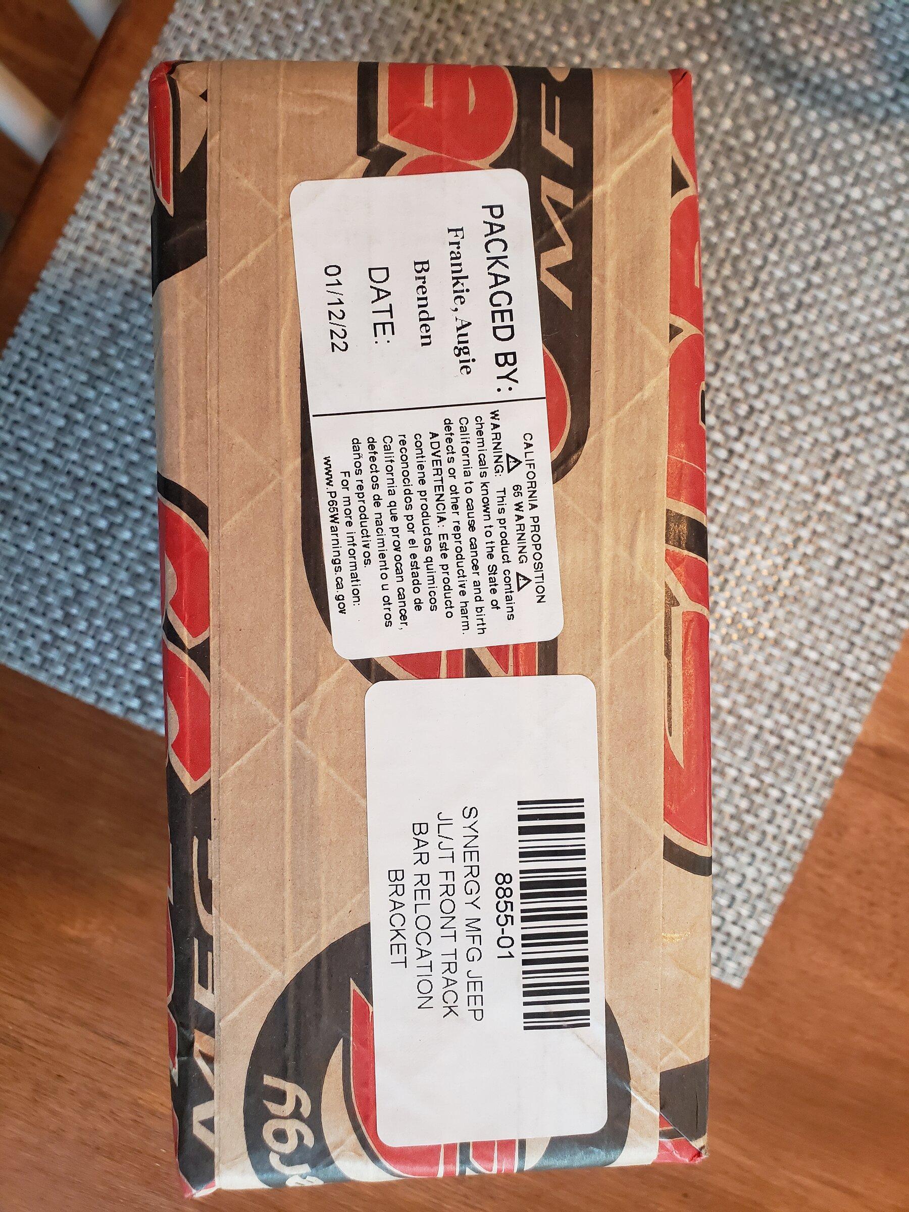 Jeep Gladiator BRAND NEW IN BOX Synergy Front Track Bar Relocation Bracket 20220518_114419