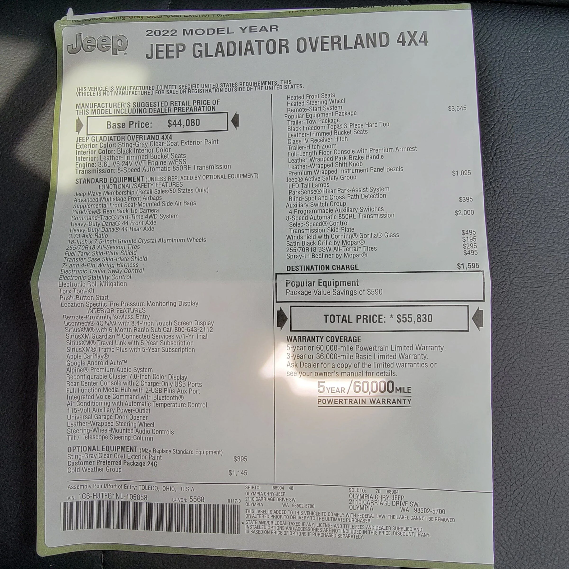 Jeep Gladiator Overland edition payload 20220525_111758