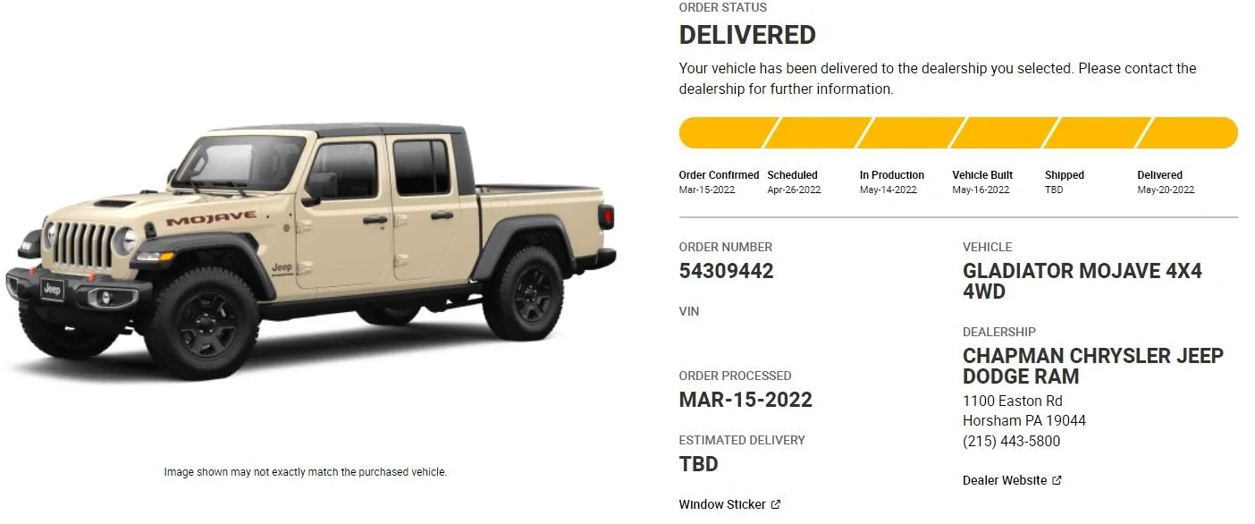 Jeep Gladiator Gobi Gladiators Waiting Room order details