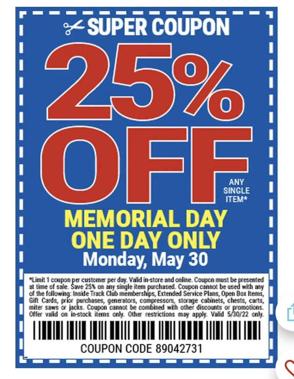 Jeep Gladiator Harbor Freight 25% off coupon - Today only (5/30/22) FC528275-31A7-4B7C-8445-E66E5B43D7B0