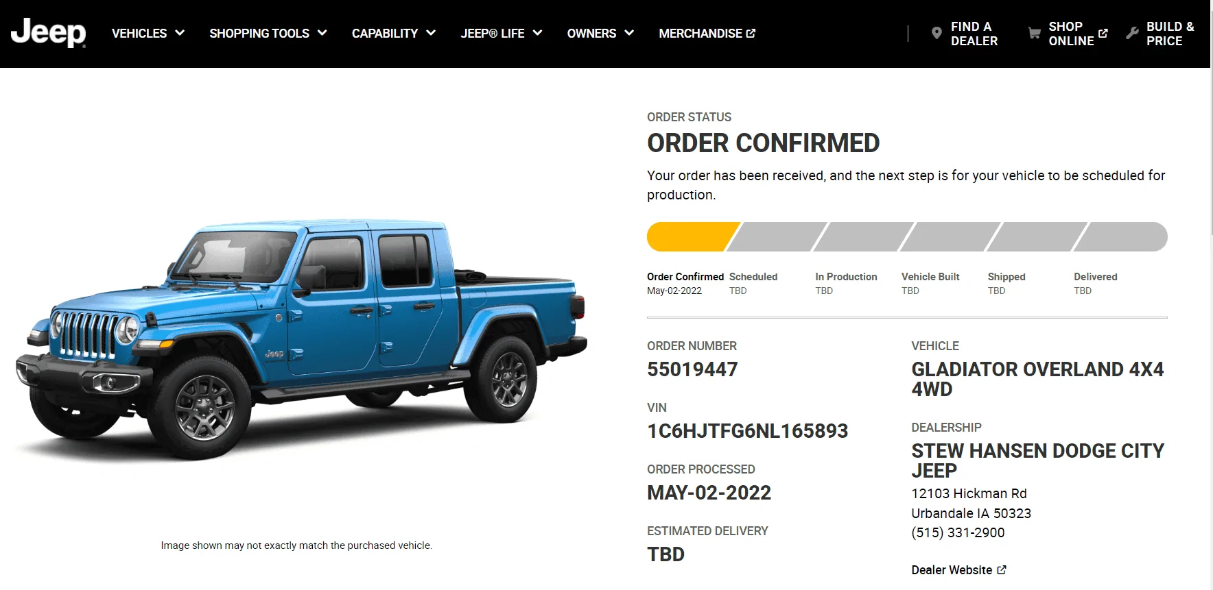Jeep Gladiator Gladiator Window Sticker and Build Sheet Order Tracking 1654528287372