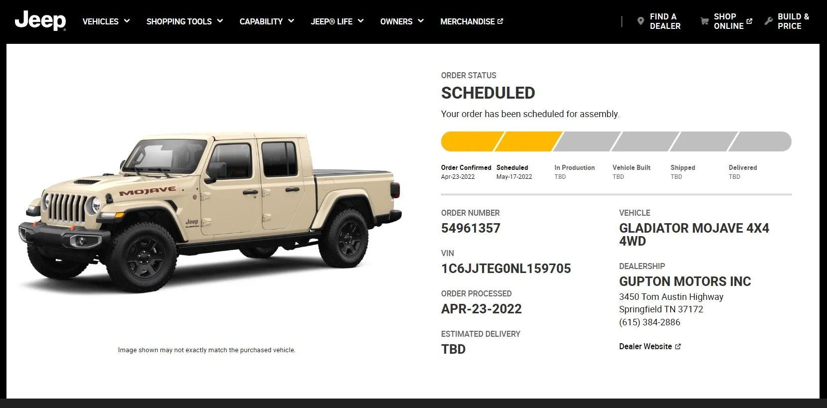 Jeep Gladiator Gobi Gladiators Waiting Room Order Tracking